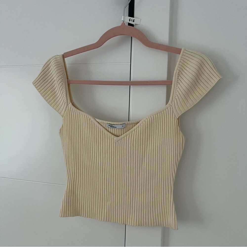 Uncle Studios Cream Ribbed top - Picture 2 of 4